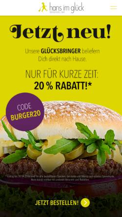 Vorschau der mobilen Webseite hansimglueck-burgergrill.de, Hans im Glück Franchise GmbH