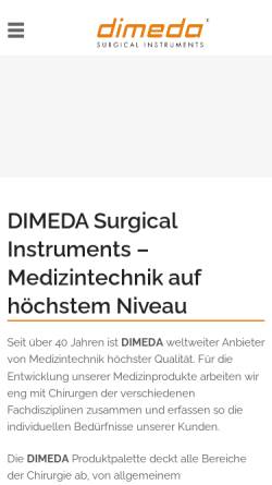 Vorschau der mobilen Webseite www.dimeda.de, Dimeda Instrumente GmbH