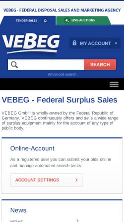 Vorschau der mobilen Webseite www.vebeg.de, VEBEG GmbH