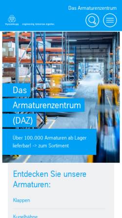 Vorschau der mobilen Webseite www.dasarmaturenzentrum.de, ThyssenKrupp MetalServ GmbH - Das Armaturenzentrum