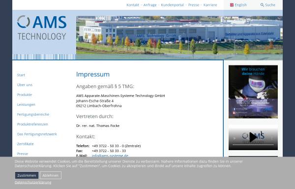 Vorschau von www.ams-systeme.de, AMS Apparate-Maschinen-Systeme Technology GmbH