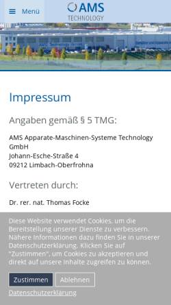 Vorschau der mobilen Webseite www.ams-systeme.de, AMS Apparate-Maschinen-Systeme Technology GmbH