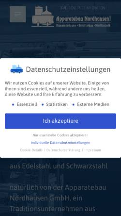 Vorschau der mobilen Webseite www.apparatebaundh.de, Apparatebau Nordhausen GmbH