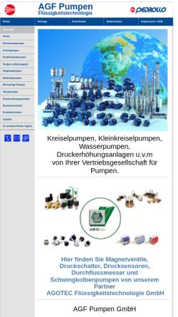 Vorschau der mobilen Webseite www.agf-pumpen.de, AGF Pumpen und Flüssigkeitstechnologie GmbH