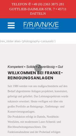 Vorschau der mobilen Webseite www.franke-anlagen.de, Franke Entfettungs- und Reinigungsanlagen GmbH