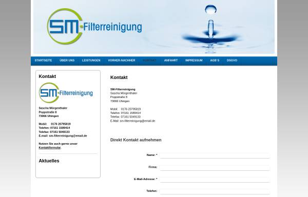 Vorschau von www.sm-filterreinigung.de, SM-Filterreinigung, Sascha Mörgenthaler