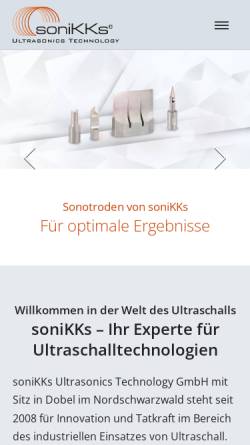 Vorschau der mobilen Webseite sonikks.de, soniKKs Ultrasonics Technology GmbH