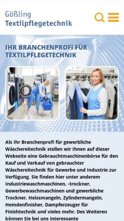 Vorschau der mobilen Webseite www.textilpflegetechnik.de, Gößling Textilpflegetechnik, Horst W. Gößling