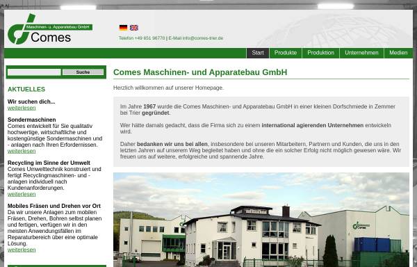 Vorschau von www.comes-trier.de, Maschinen-und Apparatebau GmbH und Systemtechnik GmbH