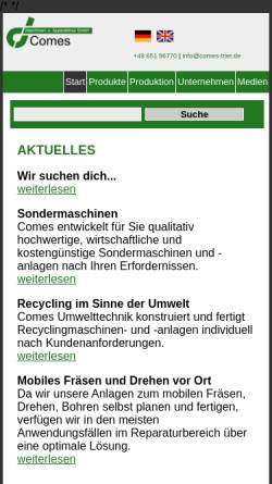 Vorschau der mobilen Webseite www.comes-trier.de, Maschinen-und Apparatebau GmbH und Systemtechnik GmbH
