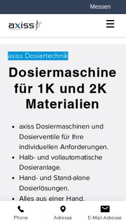 Vorschau der mobilen Webseite www.axiss.de, axiss Achsen- und Dosiersysteme GmbH