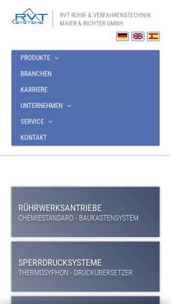 Vorschau der mobilen Webseite www.rvt-systeme.de, RVT Rühr- und Verfahrenstechnik Maier & Richter GmbH