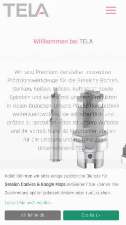 Vorschau der mobilen Webseite tela-horb.de, Tela Präzisionswerkzeuge GmbH