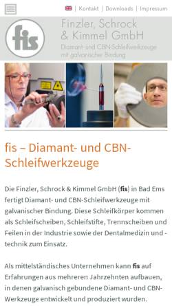 Vorschau der mobilen Webseite www.diamant-cbn-werkzeuge.de, Finzler, Schrock & Kimmel GmbH