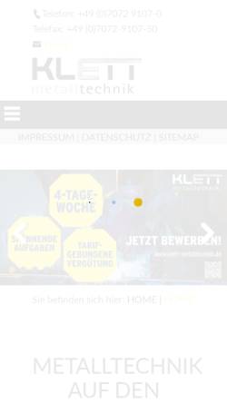 Vorschau der mobilen Webseite www.klett-metalltechnik.de, Klett Metalltechnik GmbH
