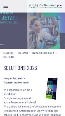 Vorschau der mobilen Webseite www.solutions-owl.de, solutions - OWL Forum für Technologie und Innovation