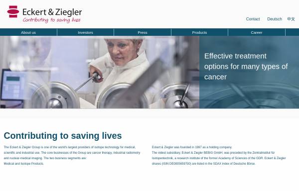 Vorschau von www.ezag.com, Eckert & Ziegler Strahlen- und Medizintechnik AG