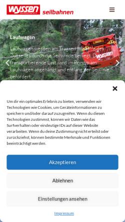 Vorschau der mobilen Webseite www.wyssenseilbahnen.com, Wyssen Seilbahnen AG