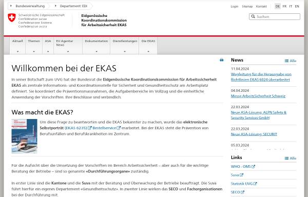 Vorschau von www.ekas.ch, Eidgenössische Koordinationskommission für Arbeitssicherheit [EKAS]