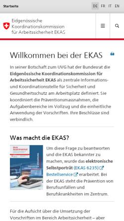 Vorschau der mobilen Webseite www.ekas.ch, Eidgenössische Koordinationskommission für Arbeitssicherheit [EKAS]