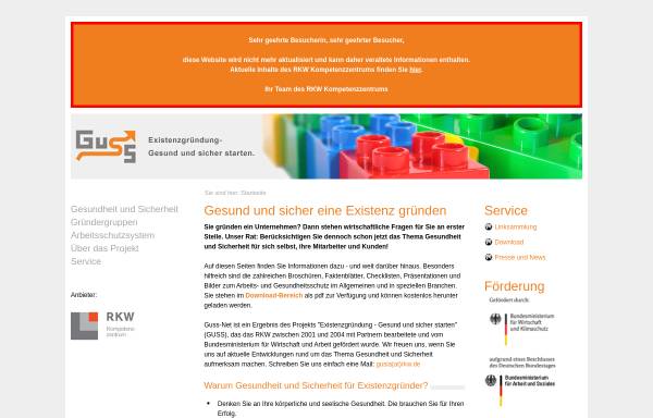 Vorschau von www.guss-net.de, GUSS - Existenzgründung: Gesund und sicher starten