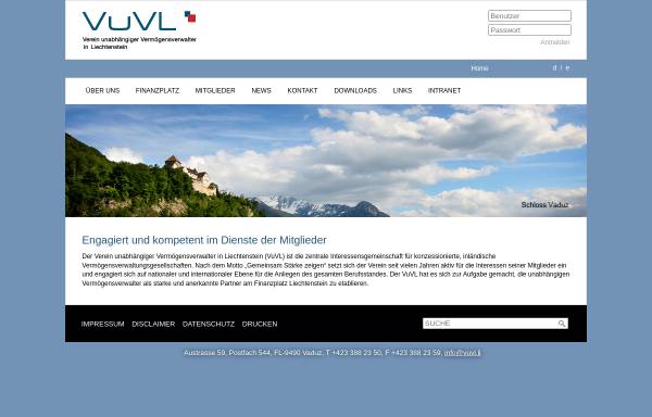 Vorschau von www.vuvl.li, VuVL - Verein unabhängiger Vermögensverwalter in Liechtenstein