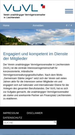 Vorschau der mobilen Webseite www.vuvl.li, VuVL - Verein unabhängiger Vermögensverwalter in Liechtenstein