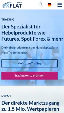 Vorschau der mobilen Webseite www.fxflat.com, FXFlat Wertpapierhandelsbank GmbH