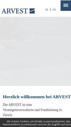 Vorschau der mobilen Webseite www.arvest.ch, Arvest Funds AG
