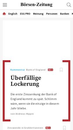 Vorschau der mobilen Webseite www.boersen-zeitung.de, Boersen-Zeitung der Herausgebergemeinschaft Wertpapier-Mitteilungen, Keppler, Lehmann GmbH & Co. KG