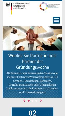 Vorschau der mobilen Webseite www.gruenderwoche.de, Gründerwoche Deutschland - Bundesministerium für Wirtschaft und Technologie