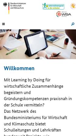 Vorschau der mobilen Webseite www.unternehmergeist-macht-schule.de, Unternehmergeist in die Schulen - BMWi Initiative