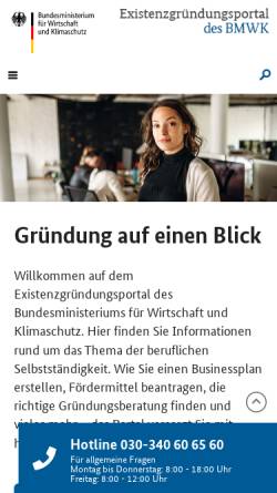 Vorschau der mobilen Webseite www.existenzgruenderinnen.de, BGA, Bundesweite Gründerinnenagentur