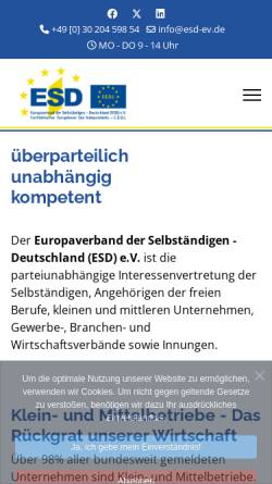 Vorschau der mobilen Webseite www.esd-ev.de, Europaverband der Selbständigen - Deutschland (ESD) e.V.
