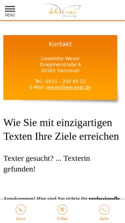 Vorschau der mobilen Webseite www.weverei.de, Weverei - Lieselotte Wever