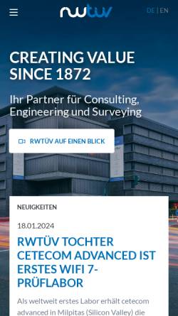 Vorschau der mobilen Webseite www.rwtuev.de, RWTÜV GmbH