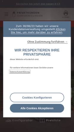 Vorschau der mobilen Webseite www.citroen.de, Citroën Deutschland GmbH