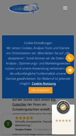 Vorschau der mobilen Webseite www.kfz-gutachter-lausen.de, Kfz-Sachverständigenbüro Lausen