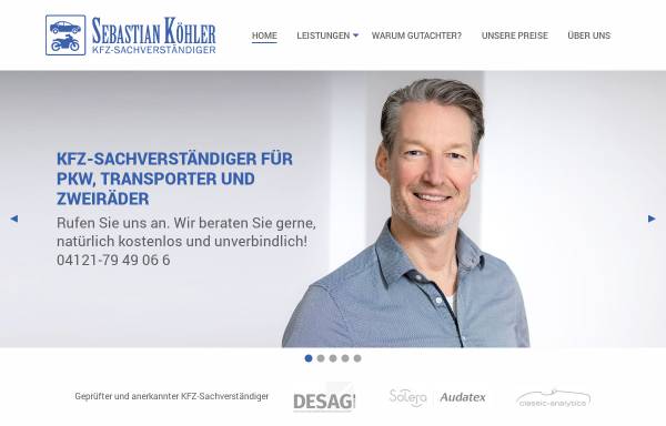Vorschau von www.sv-koehler.de, Kfz-Sachverständiger Sebastian Köhler im Kreis Pinneberg.