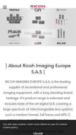 Vorschau der mobilen Webseite www.ricoh-imaging.de, Ricoh Imaging