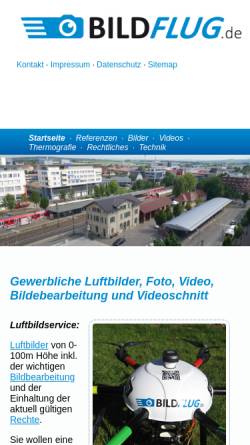 Vorschau der mobilen Webseite bildflug.de, Gewerbliche Luftbild und Video Erstellung
