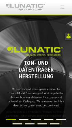 Vorschau der mobilen Webseite www.lunatic.ch, Lunatic CD & DVD Produktion