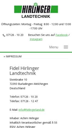 Vorschau der mobilen Webseite www.landtechnik-hirlinger.de, Landtechnik Hirlinger