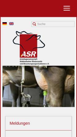 Vorschau der mobilen Webseite www.asr-rind.de, ASR - Arbeitsgemeinschaft Süddeutscher Rinderzucht- und Besamungsorganisationen e.V.