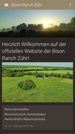 Vorschau der mobilen Webseite www.bisonranch-zuehr.de, Bisonranch Zühr