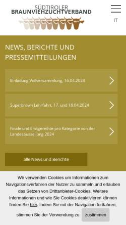 Vorschau der mobilen Webseite www.braunvieh.it, Südtiroler Braunviehzuchtverband