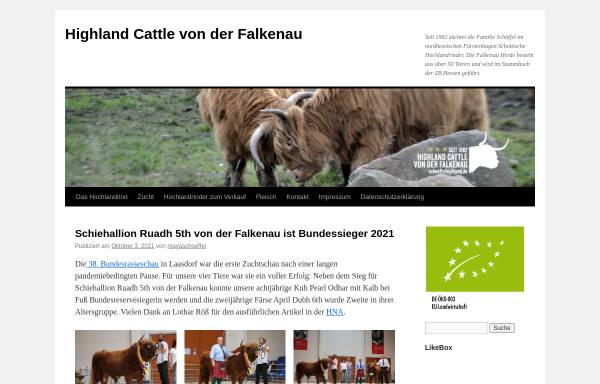 Vorschau von schoeffelhighland.de, Highland Cattle von der Falkenau, Familie Schöffel