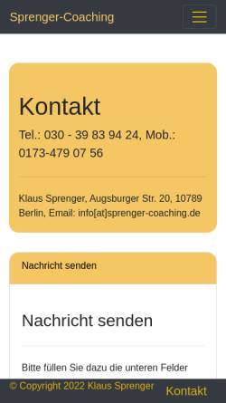 Vorschau der mobilen Webseite www.sprenger-coaching.de, Klaus Sprenger