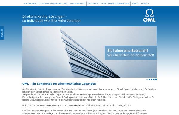 Vorschau von www.oml-kg.de, OML - Direktmarketing und Logistik GmbH & Co. KG