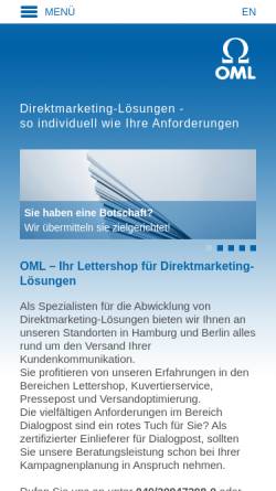 Vorschau der mobilen Webseite www.oml-kg.de, OML - Direktmarketing und Logistik GmbH & Co. KG